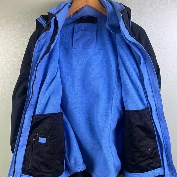 LL Bean Blue Full Zip Removable Sherpa Lining All Weather Hood Jacket Large Men - Picture 6 of 12